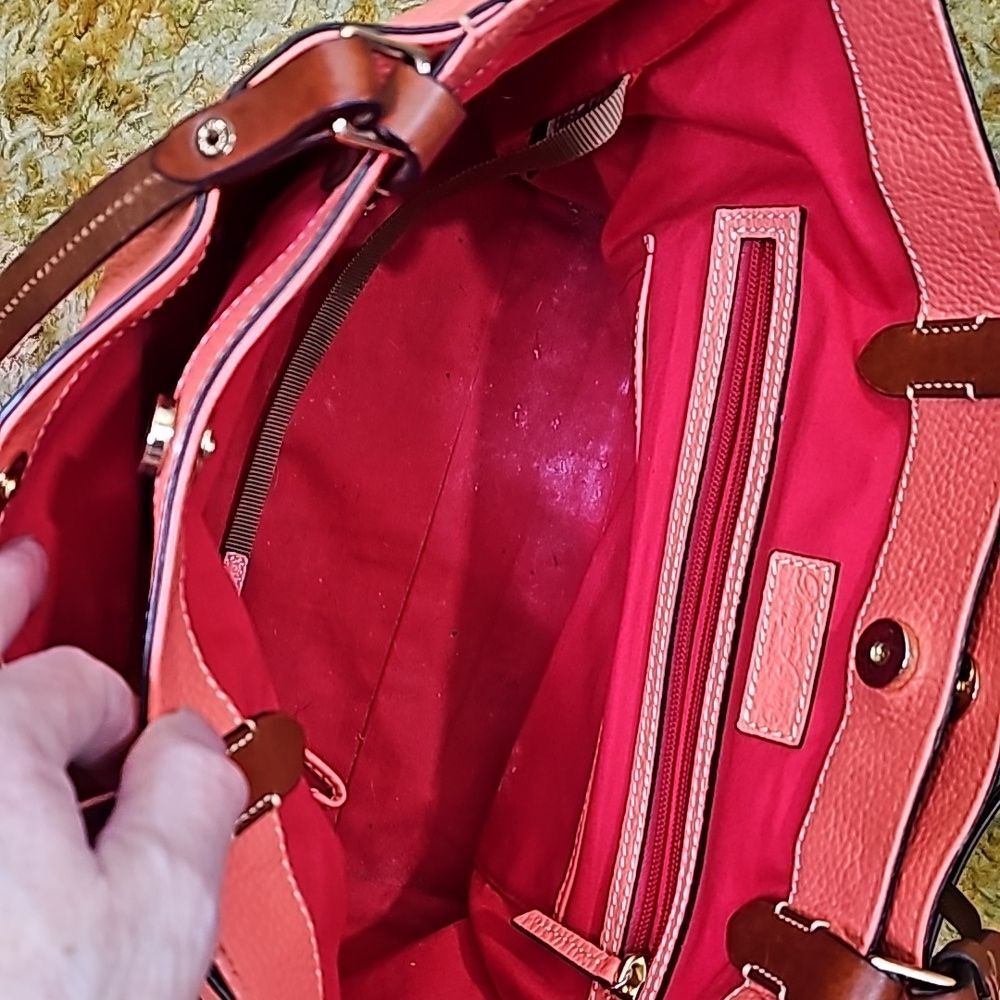 Dooney &Bourke Tote Shoulder Bag Leather Orange Goldtone Hardware 3 Compartments - Picture 13 of 16